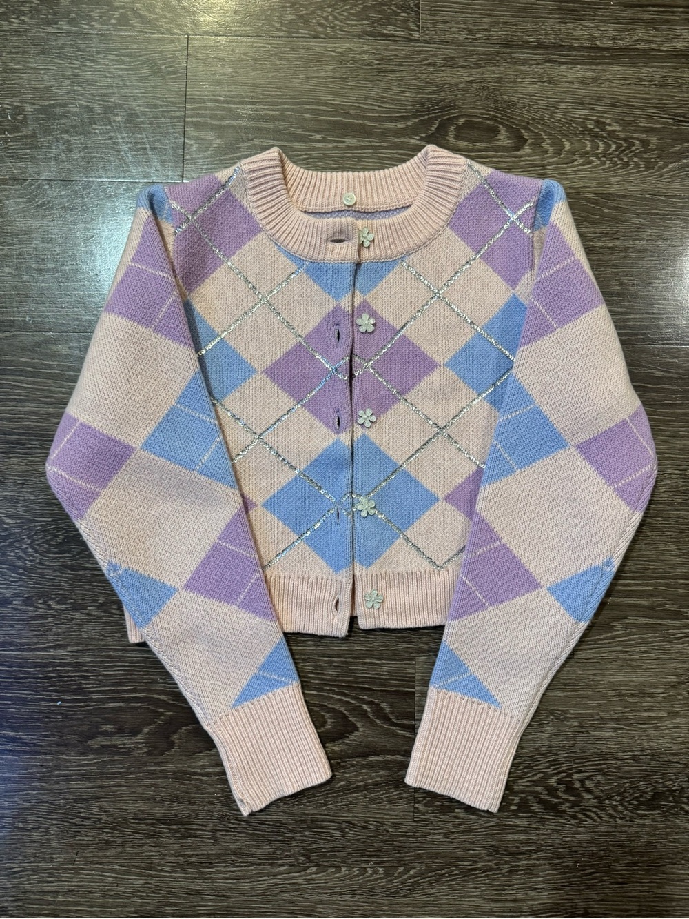 Hill House Pastel Argyle Cropped Cardigan - Pink & Lavender & Blue